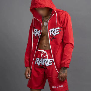 Ensemble de survêtement pour homme en nylon coupe-vent avec logo personnalisé imprimé, streetwear d'été, veste coupe-vent à capuche et short, ensemble 2 pièces, séchage rapide, léger - Product Image 5