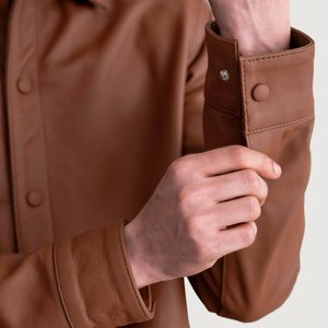 Relevo Industries <b>Men's</b> <b>Brown</b> <b>Leather</b> Shirt <b>Jacket</b> Turn-down Collar Regular Fit Workwear Style Autumn Wear For <b>Men</b> - Product Image 6