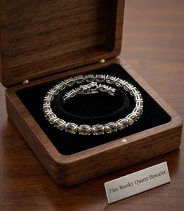 Christian Minimalist Charm <b>Clover</b> Flower Pattern Women's Oval Smoky Quartz Certified Third Party Tennis <b>Bracelet</b> 925 Gift - Product Image 2