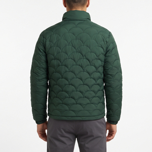 <b>Men</b> Daily Commute Casual Forest Green Unique Wave Quilted Puffer Jacket Stand Collar Full Zip Lightweight <b>Winter</b> <b>Coat</b> for <b>Men's</b> - Product Image 2
