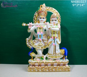 Resin Culture Marble Radha Krishna <b>Statue</b> | Dust Lord Krishna Radha Idol | Handmade Traditional Decorative <b>Religious</b> Sculpture - Product Image 1