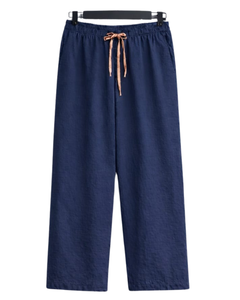 Ensemble deux pièces décontracté pour femme : chemise orange rouille et pantalon large bleu marine en coton et lin – Fabricant OEM personnalisé - Product Image 2