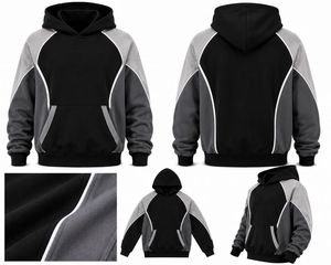 Men's Color Blocking Hoodie <b>Raglan</b> Sleeve FRENCH TERRY Casual Winter Loose Solid Design Pocket Hooded Sweatshirt Eco-Friendly - Product Image 6