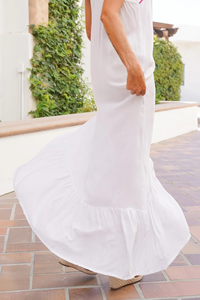 <b>White</b> Floral Embroidered Spaghetti Strap <b>Maxi</b> Dress Boho Loose Fit Natural Woven Straight Hem Summer Casual Wear - Product Image 5