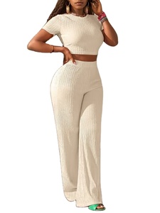 Nouveaux ensembles décontractés pour femmes, haut à manches courtes uni et pantalon large, en provenance du Bangladesh - Product Image 5