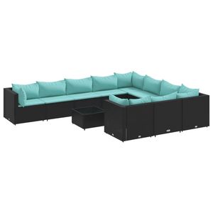 Set Divano da Esterno 11 Pezzi in Polyrattan Nero con Cuscini - Elegante Collezione Arredamento da Giardino - Product Image 2