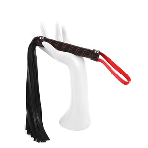 Black Rubber Whip With Red Cord And Textured Grip For <b>Equestrian</b> Training - Product Image 2