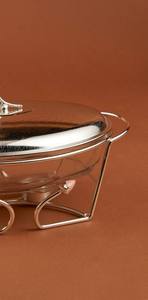 Luxury Oval Silver Chafing Dish <b>Mirror</b> Finish Stainless Steel Buffet Food Warmer with Pink Floral Accents Single Unit - Product Image 5
