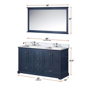 Navy Blue 60 In. W X 22 In. D Double Bath <b>Vanity</b> with Carrara Marble Top and 58 In. <b>Mirror</b> Bathroom <b>Vanities</b> - Product Image 6