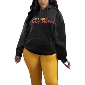 Ensemble de survêtement LW grande taille femmes 2024 hiver nouvelle lettre imprimée poche kangourou à capuche hauts pantalon décontracté 2 pièces ensembles femmes tenue - Product Image 1