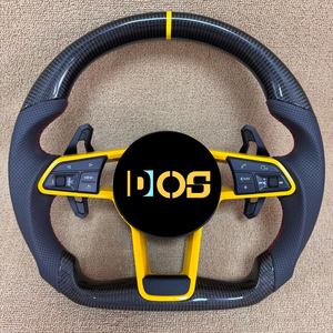 Volant en cuir véritable noir personnalisé DOS avec bande blanche semi-perforée pour <span class=keywords><strong>Audi</strong></span> A1 A3 A4 A5 A6 A7 S/<span class=keywords><strong>RS</strong></span> Q3 Q5 Q7 - Product Image 5