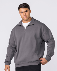 Sweat-shirt de luxe avec logo personnalisé, en coton mélangé épais, col montant, pull à quart de zip pour homme - Product Image 3