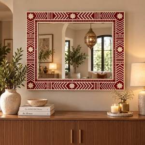 Espejo Decorativo de Pared con Diseño Floral Incrustado en Hueso, Grabado a Mano y Personalizado, Decoración de Pared, Espejo Colgante - Product Image 3