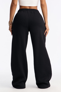 Pantalones Deportivos Anchos de Felpa para Mujer, Color Negro y Blanco, Cintura Elástica, Transpirables, Ecológicos, Estilo Casual Urbano - Product Image 6