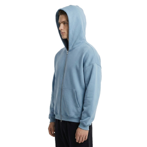 เสื้อมีฮู้ดแบบมีซิปสำหรับทั้งชายและหญิงผ้าคอตตอนโพลีเอสเตอร์ไม่มีลายหลวมโอเวอร์ไซส์แบบกำหนดเอง - Product Image 3