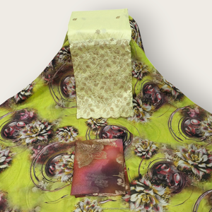 Tela Suiza Dirac de Lujo Verde y Morado con Panel Bordado en Oro para Vestidos de Fiesta Somalíes - Product Image 3