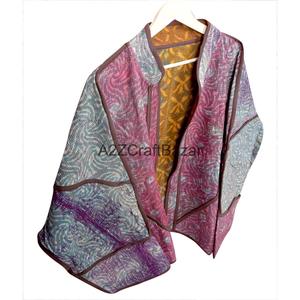 Handmade Breathable Cotton Kantha Printed Nonwoven Quilted <b>Patchwork</b> <b>Jacket</b> Women Boho Vintage Hippie Floral Winter - Product Image 6