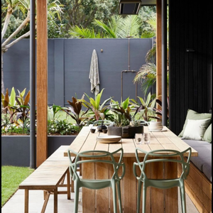 Ensemble de salle à manger d'extérieur au design moderne, résistant aux UV, écologique, imperméable, en rotin, aluminium, bois massif, capacité de 6 places pour les hôtels - Product Image 4