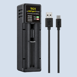 Chargeur de batterie Li-Ion NiMH 18650 21700 avec entrée USB C ZEROBEAM TC1 Chargeur à baie unique 2A pour cellules 26650 avec indicateur LED - Product Image 1