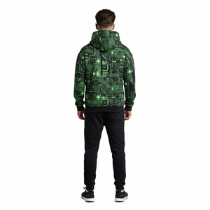 <b>Mens</b> <b>Black</b> Green Circuit Print Pullover Hoodie With Kangaroo Pocket Custom Streetwear <b>Sweatshirt</b> - Product Image 2