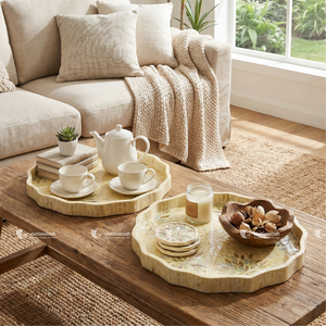 Juego de bandejas con incrustaciones de nácar festoneadas, mosaico de girasoles bohemios, decorativas, multifuncionales, de concha, artesanales de primera calidad - Product Image 3