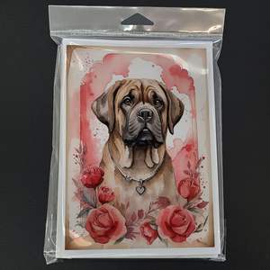 Mastiff Valentine Roses A7 Tamaño 5x7 Tarjetas de notas en blanco Paquete caprichoso de 8 con sobres para saludos y notas - Product Image 3