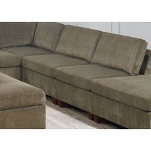 Divano Angolare Modulare Contemporaneo in Tessuto Chenille Color Beige Senza Braccioli per Arredamento Soggiorno - Product Image 3