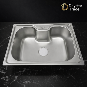 Évier de cuisine Daystar Trade moderne en acier inoxydable à cuve unique, à encastrer sous plan, surface brossée, robinet argenté, fait main, épaisseur 0,6 mm - Product Image 5