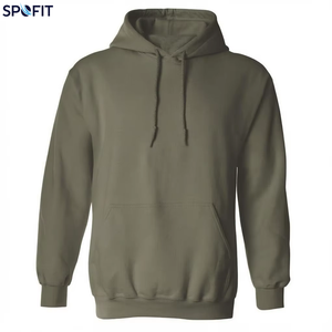 Sudadera con Capucha Verde Oliva para Hombre SPOFIT, Corte Regular, Algodón French Terry, Sudadera Informal con Capucha, Color Sólido, Ropa de Otoño - Product Image 1