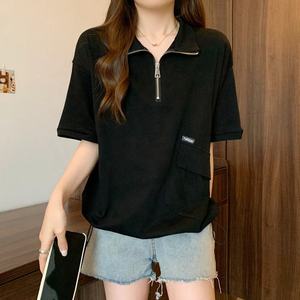 เสื้อยืดคอปกโปโลแขนสั้นผู้หญิงฤดูร้อนดีไซน์ใหม่ 2XL 3XL 4XL พลัสไซส์ทรงเข้ารูปไหล่ตก - Product Image 2