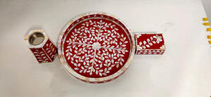 decoration <b>Mother</b> of Pearl Inlay Tray Set with Jewelry Box & Bakhoor burner From India Wholesale at cheap price - Product Image 2