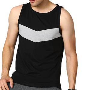 Men's Black Gray Geometric Color Blocked Knitted Tank Top O-Neck Breathable Sporty Fitness Wear 100% Polyester - Product Image 1