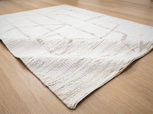 Tapis géométrique beige moderne texturé pour salon, chambre et salle à manger - Product Image 5
