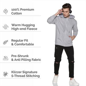 Sweat-shirt à capuche zippé décontracté pour homme en molleton de coton, veste à manches longues, confortable pour l'hiver, style urbain - Product Image 5