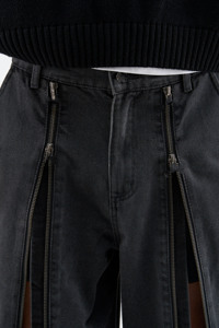Pantalon en jean noir pour homme, taille haute, coupe large, avec fermetures éclair latérales, 100% coton, coupe ample, style décontracté, jeans en mélange de coton pour l'automne - Product Image 5
