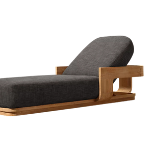 Chaise longue moderne minimaliste en teck avec coussin noir, dossier réglable, pour extérieur, bord de piscine, mobilier de jardin - Product Image 6