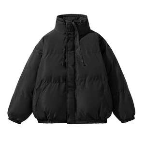 Veste matelassée noire avec col montant, manches bouffantes et poche kangourou, manteau chaud d'hiver pour femmes - Product Image 1