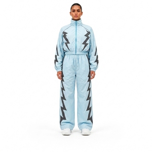 Black Nylon Training Tracksuit <b>Set</b> with Sports Jacket and Matching Track Pants for Fitness Running Workout Gym and Outdoor Sport - Product Image 1