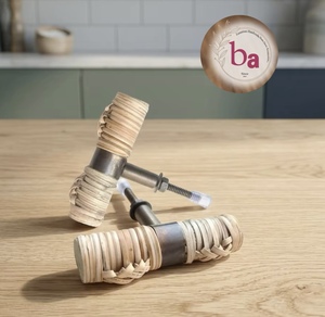 Handmade Industrial Wooden T-Bar Knobs Natural Rattan Woven Cylindrical Drawer Pulls for Kitchen Dining Living Room - Product Image 1