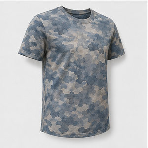 T-shirt à manches courtes et col rond pour homme, imprimé camouflage bleu poussière aquarelle personnalisé, MTS-CAMO-0015 - Product Image 4