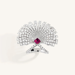 Anillo de cóctel de lujo para mujer, plata 925, forma de flor con diamantes y piedra central rosa, joyería para fiesta - Product Image 1