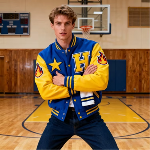 Blousons universitaires pour hommes en laine, design haut de gamme, avec lettres brodées, broderie chenille, patchwork, broderie sur le devant, personnalisables OEM - Product Image 5