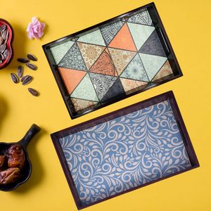 Bandeja de Servir Decorativa de Madera con Diseño Floral, Bandeja para Servir Té, Café y Aperitivos, Decoración Elegante para el Hogar, Organizador de Mesa - Product Image 6