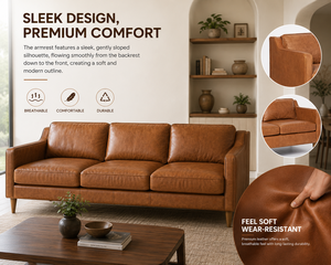 Conjunto de Sofá de Cuero Marrón para Sala de Estar, Estilo Moderno de Mediados de Siglo, Económico, Sofá de Dos Plazas y Sillón Decorativo, Colección de Muebles para Sala de Estar - Product Image 4