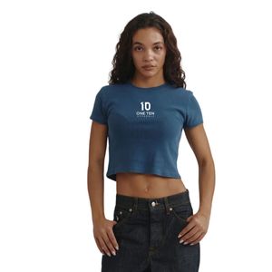 Camiseta Corta para Mujer en Color Azul, Algodón Suave, Corte Ajustado, Manga Corta, Estilo Casual, Básica - Product Image 1