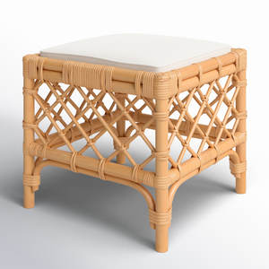 Taburete tapizado con base de ratán tejida a mano Elegante diseño Otomano - Product Image 3