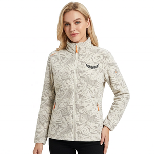 Men's Casual <b>Fleece</b> Jacket Stand Collar <b>Zipper</b> Leaf Print Embroidery Front Polyester Autumn Wear - Product Image 2