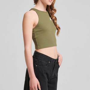 Camiseta sin mangas informal de punto acanalado para mujer, tela de jersey de algodón y spandex, de secado rápido y transpirable, ecológica, de longitud regular para verano - Product Image 5