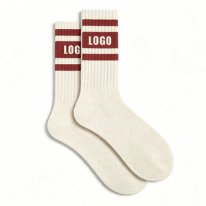 Chaussettes de compression sportives personnalisées en coton blanc respirant, absorbant la transpiration, avec logo tricoté sur le bord du mollet, pour le basketball, adultes, automne - Product Image 1