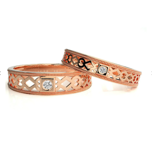 925 Sterling <b>Silver</b> Rose Gold Plated Geometric <b>Couple</b> <b>Rings</b> - Product Image 1
